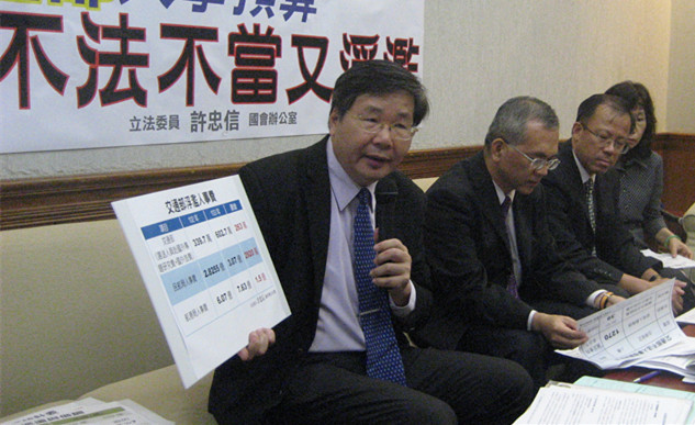 立委許忠信指出,交通部103年度人事預算涉及不法與浮濫。 (photo by 羅佳旼/台灣醒報)