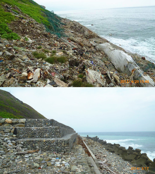 花蓮市環保公園之海洋廢棄物經改善前、後照片對比。 (photo by環保署)
