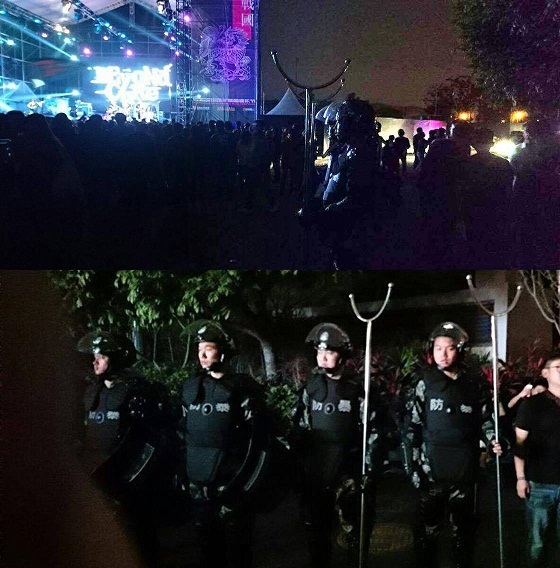 時力立委林昶佐爆料,我國歌手赴中國音樂節表演時,周邊有鎮暴武警監控。(photo by 林昶佐)