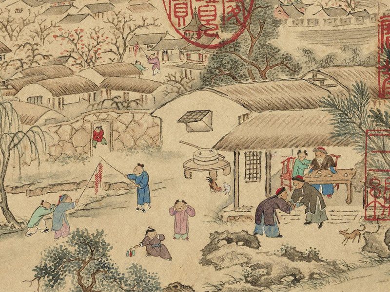 故宮北院推出「燈輝綺節─花燈節慶圖特展」,圖為清代劉權「萬戶春聲」,繪出清朝春節熱鬧景象。(photo by 故宮官網)