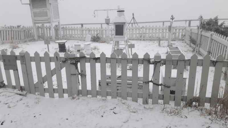 玉山8日凌晨飄起綿綿細雪,週五(9日)清晨將是這波冷氣團最強,將出現10度低溫。(photo by 氣象局提供)