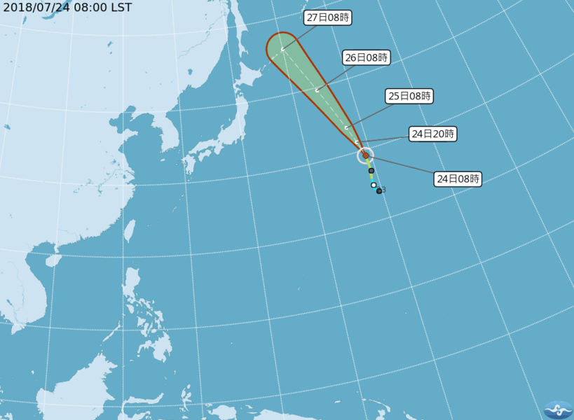 輕颱「悟空」23日晚間8點生成,未來偏北北西日本東方海面移動,對台灣沒有影響。(photo by中央氣象局)