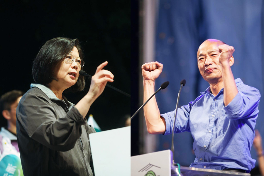 準高雄市長韓國瑜表示不應把吳寶春事件過度政治化,總統蔡英文則認為事件反映出中國對台灣的政治壓迫。(photo by 韓國瑜與蔡英文臉書專頁合成圖)