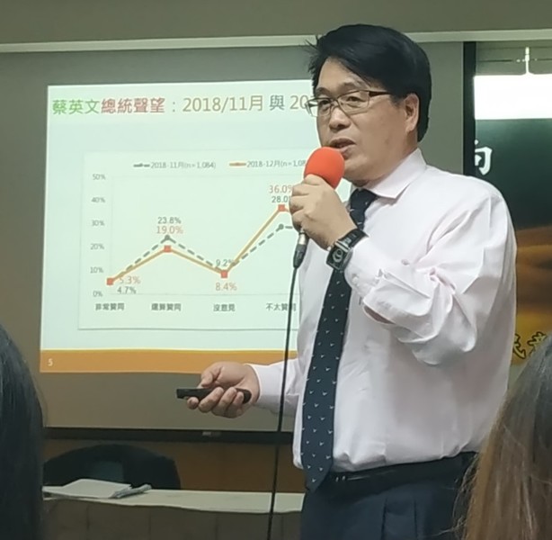 台灣民意基金會發表年終民調統計,游盈隆逐項說明民調結果並期待民進黨能徹底檢討與改革。(photo by 張朝瑋/台灣醒報)