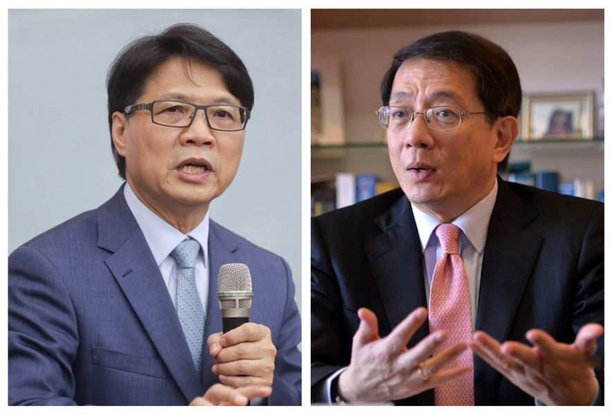 教育部長葉俊榮(左)24日記者會說完聖誕快樂後,宣布核定台大校長遴選決議同意管中閔(右)擔任台大校長。(photo by 網路截圖)