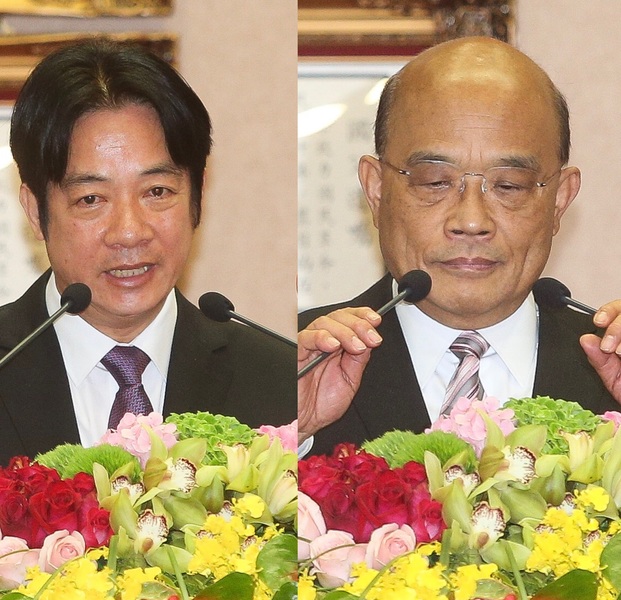 14日內閣進行交接,蘇貞昌(右)表示要做出讓人民有感的成績。卸任的賴清德(左)則向朝野喊話,希望團結一致面對中國。(photo by 網路圖片合成)