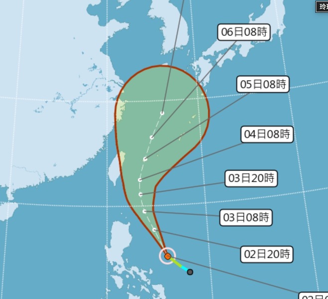 天氣風險公司表示,目前3天後的誤差圈仍相當大,明天會更明朗一些。(photo by中央氣象局)