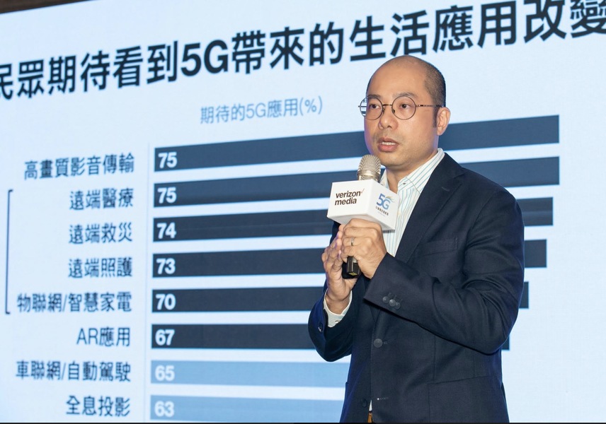 Verizon Media國際消費者洞察暨數據分析總監蘇建勳分享《台灣消費者5G意願大調查》。(photo by Yahoo奇摩)