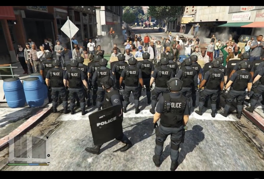 香港與大陸玩家在最新的GTA V中分別成為抗爭者與警方,在虛擬世界中另闢戰場。(圖為示意圖)(photo by YouTube影片截圖)