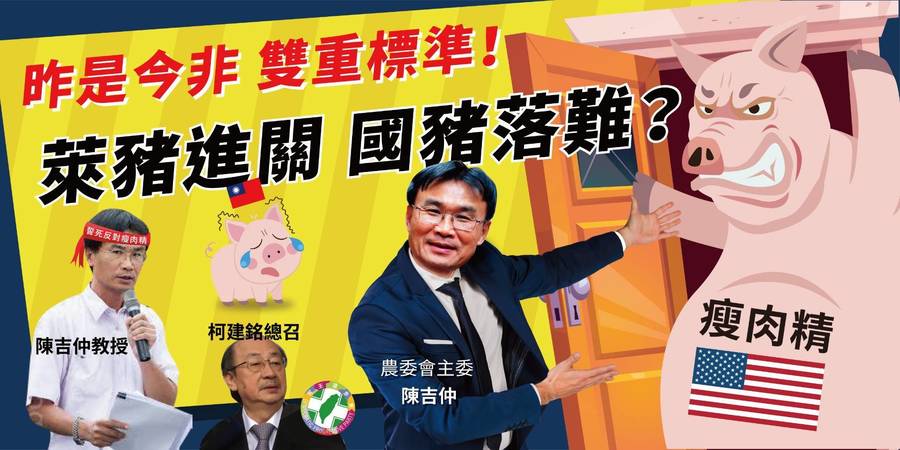 民間反瘦肉精毒豬聯盟抨擊,農委會開放萊豬犧牲台灣農業,主委陳吉仲昨是今非的雙重標準立場錯亂,不配擔任農政首長。(photo by 民間反瘦肉精毒豬聯盟)