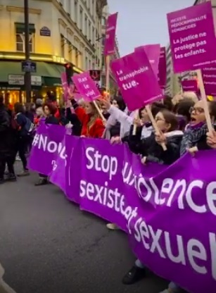 法國民眾於20日進行示威遊行,呼籲終結性別暴力的殺害女性的行為。(Photo by NousToutesOrg on Facebook)